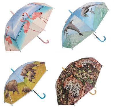 1 Regenschirm Flamingo, Delfin, Elefant, Leopard Stockschirm Schirm Tiere Schirme