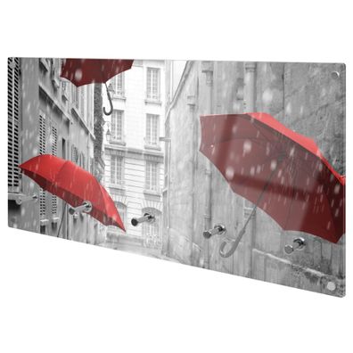 banjado® Garderobe Glas 5 Chromehaken Motiv Rote Schirme