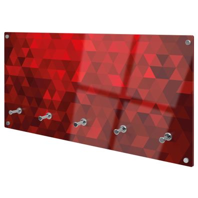 banjado® Garderobe Glas 5 Chromehaken Motiv Dreiecke Rot