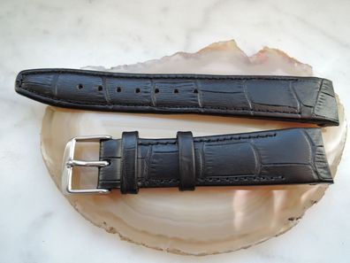 Leder Uhrenarmband Ersatzband Rundanstoss schwarz 18 mm b8