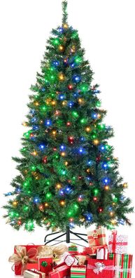 180cm/210cm Künstlicher Weihnachtsbaum, Beleuchteter Tannenbaum mit farbigen LEDs