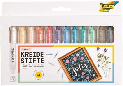 folia 371209 - Kreidestifte Set, 12 Stifte sortiert in 12 verschiedenen Farben