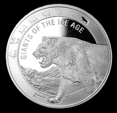 Giganten der Eiszeit - Höhlenlöwe 2022 1 Unze ,999 Silbermünze