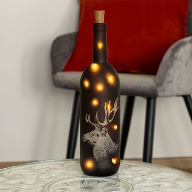 LED-Deko-Glas-Flasche Rentier Flasche Weihnachtsdeko Lichterkette warmweiß H37cm