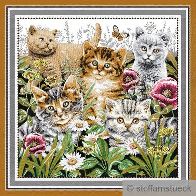 Stoff Kissen Panel Polyester Baumwolle Gobelin weiß Kätzchen Katzenbaby Katze