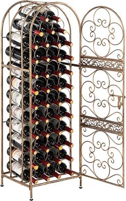 Weinregal Vintage für 45 Flaschen, Wein Flaschenregal mit Tür, 41,5 x 37 x 125 cm