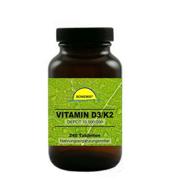 Vitamin D3/ K2 hochdosiert, 240 Tabletten (10.000 D3, 200 K2 all-trans), Bonemis®