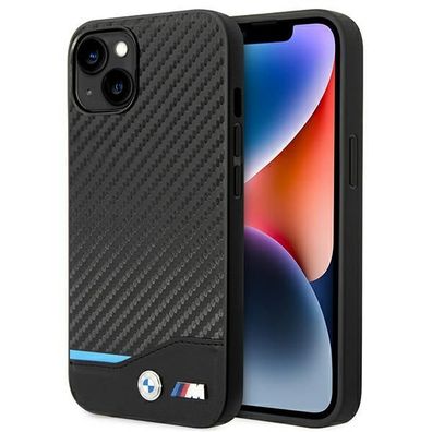 Handyhülle Case iPhone 14 Plus BMW Leder Tricolor schwarz Carbon