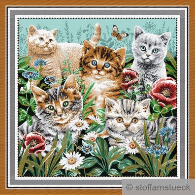 Stoff Kissen Panel Polyester Baumwolle Gobelin türkis Kätzchen Katzenbaby Katze