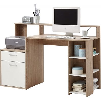 Schreibtisch PC-Tisch Bürotisch Arbeitstisch ca. 135 cm FMD BOLTON Eiche Säger...