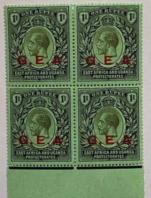 Tanganjika 4er Block 1 R 1919 - Mich.47 - emerald green - Postfrisch mit Abart