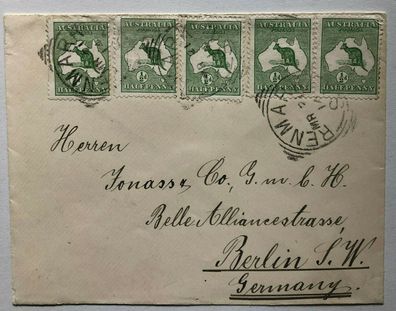 Australia - Cover / Beleg - extrem seltener Auslandsbrief 21.3.1914 5 x 1/2 d