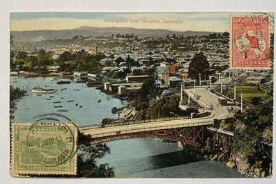 Australian Kangaroo and Map Series - Postcard from Tasmania to Austria May 1913