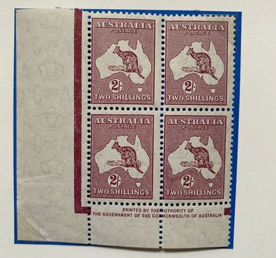 Australia Two Shillings Kangaroo Block corner edge piece - Mint with Imprint