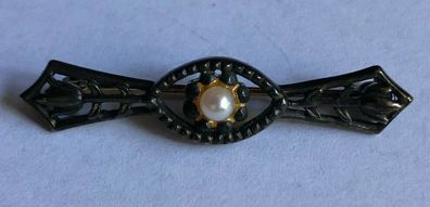 Silberbrosche 925er Silber - um 1900 mit einer Perle besetzt