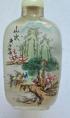 Snuff bottle - China, alt - Handarbeit - Glasmalerei zweier Landschaftsszenen