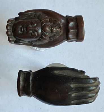Japan Netsuke - 2 Buddha haltende Hände - Hartholz - recht alt - 4,5 cm