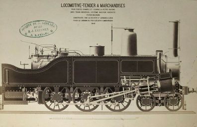 Locomotive-Tender A Marchandises - seltenes original Foto um 1860 - 25 x 15 cm