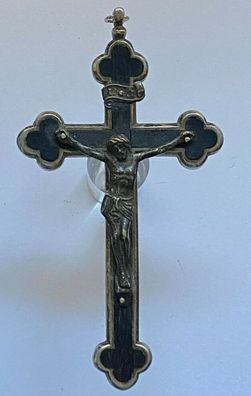 INRI - Kreuz um 1800 - Feine Arbeit - Bronze Jesus , Holz, Metall - 12 cm