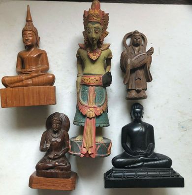 Sammlung von 5 Holzschnitzereien Asien - hochwertige Handarbeit - siehe Bilder