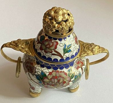 Cloisonne Gefäß Bronze emailliert - wunderbare Handarbeit aus China - 9 cm