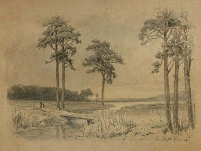 Hübsches Aquarell - Landschaft ( wohl Afrika ) - Datiert 1890 / Signiert G. Lpx.