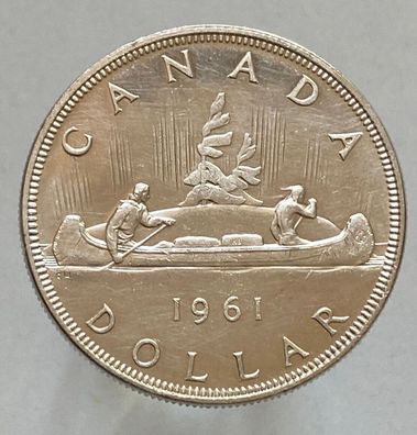 Kanada 1 Dollar Silbermünze 1961 - Elisabeth II., Kanu, Indianer