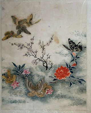 Wertvolle Chinesische, sehr alte Seidenmalerei mit chin. Wachssiegel Rückseitig