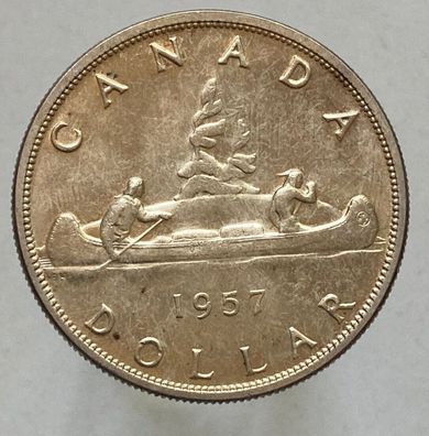 Kanada 1 Dollar Silbermünze 1957 - Elisabeth II., Kanu / Indianer