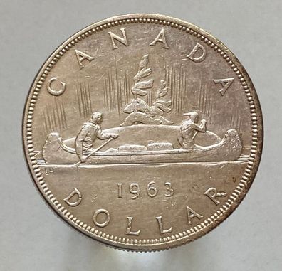 Kanada 1 Dollar Silbermünze 1963 - Elisabeth II., Kanu, Indianer