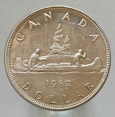 Kanada 1 Dollar Silbermünze 1962 - Elisabeth II., Kanu, Indianer