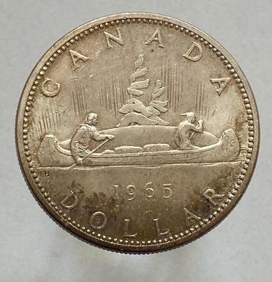 Kanada 1 Dollar Silbermünze 1965 - Elisabeth II., Kanu, Indianer