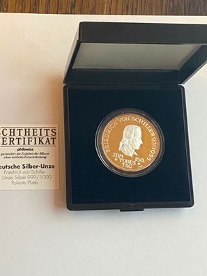 Medaille 999/1000 Silber - Friedrich von Schiller zum 150. Todestag - PP Kapsel