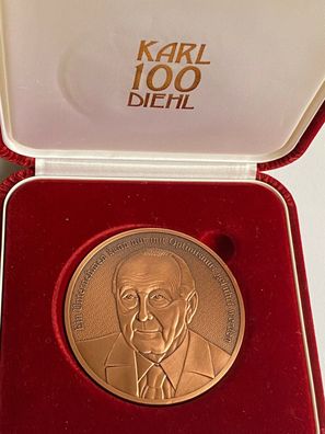 Große Medaille 100 Jahre Karl Diehl im original Etui - 70 mm - Gewicht 200 Gramm