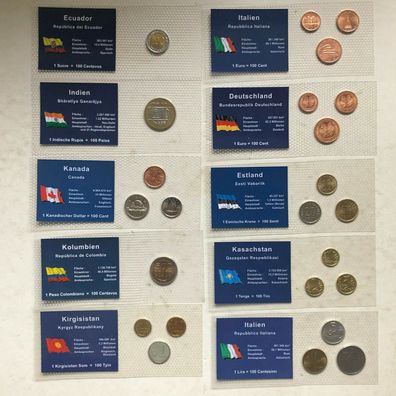 ca 190 Münzen aus 75 Ländern in Mint-Qualität und verschweisst + 16 Geldscheine