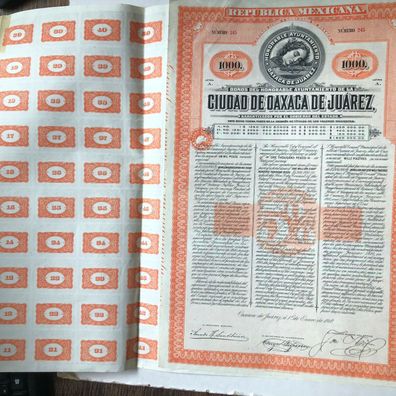 Bonos del Honorable Ayuntamiento Ciudad de Oaxaca de Juarez - 1910, for 1000 Pes