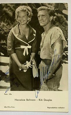 Kirk Douglas / Hannelore Bollmann - Film- original Autogramm - Größe 14 x 9 cm