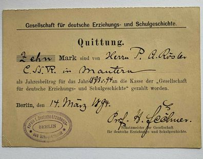 Hanns Fechner ( 1860 - 1931 ) - Schriftsteller - original signierte Quittung