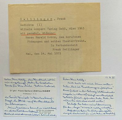 Frank Gerhard Zwillinger - Literatur - 2 original beschriebene Visitenkarten