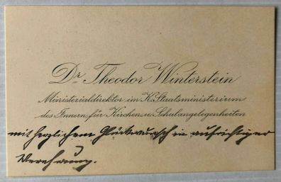 Dr. Theodor Winterstein ( 1861-1945 ) - Politik- original Notiz auf Visitenkarte
