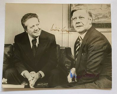 Mario Soares / Helmut Schmidt - original Autogramm - Größe 20 x 16 cm