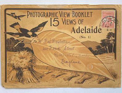 Australian Kangaroo and Map Series - View Booklet Adelaide 1914 to Great Britain