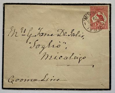 Australian Kangaroo and Map Series - 1 d domestic letter 1913 funereal cover