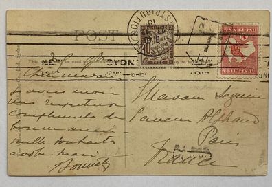 Australian Kangaroo and Map Series - 1913 to France - surcharge 10 Cent.