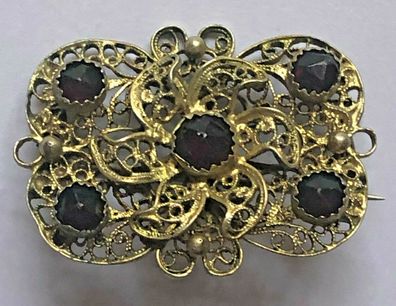 Brosche - Antikschmuck fein gearbeitet mit Granat und Perlen - um 1880