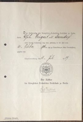 Walter Mathesius ( 1859-1945 ) - Schiffbau - original signiertes Dokument 1909