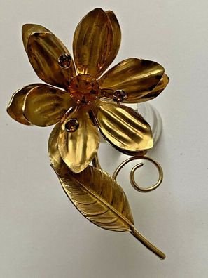 Brosche - Blume - elegantes Design mit 4 Steinen wohl Rauchquarz - 7,5 cm