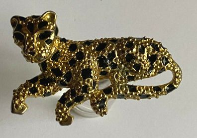 Leopard Brosche Design PB - Elegant, hochwertig mit Onyx - 5,5 cm