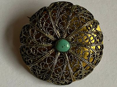 Brosche mit Türkis - Vintage und wunderschön um 1900 - 3 cm