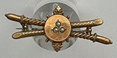 Biedermeier Brosche Freimaurer - Kupfer mit Perlen - 4 cm